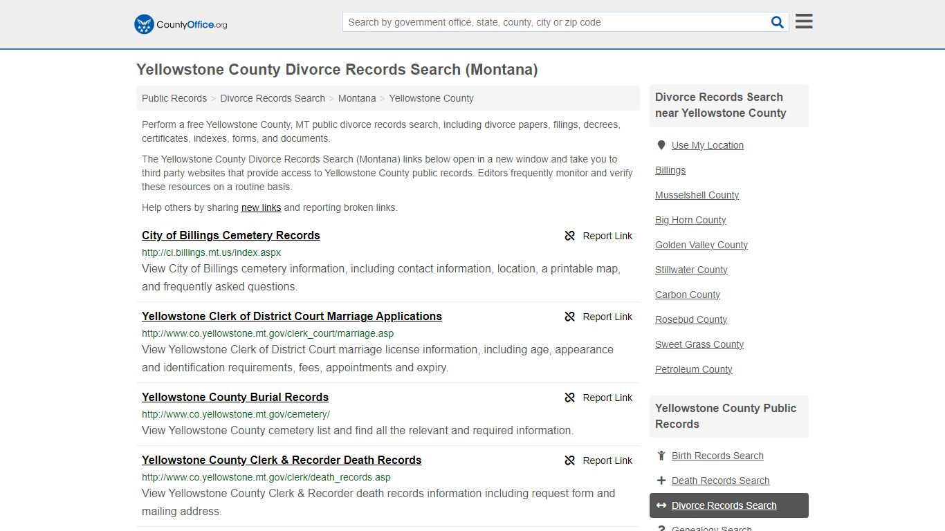 Yellowstone County Divorce Records Search (Montana) - County Office