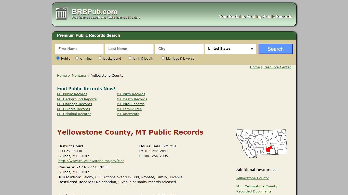 Yellowstone County, MT Public Records - BRB Pub