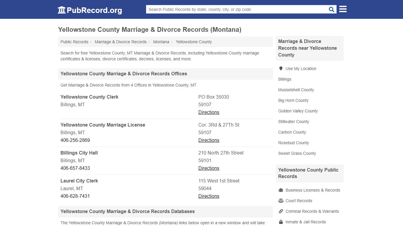 Yellowstone County Marriage & Divorce Records (Montana)