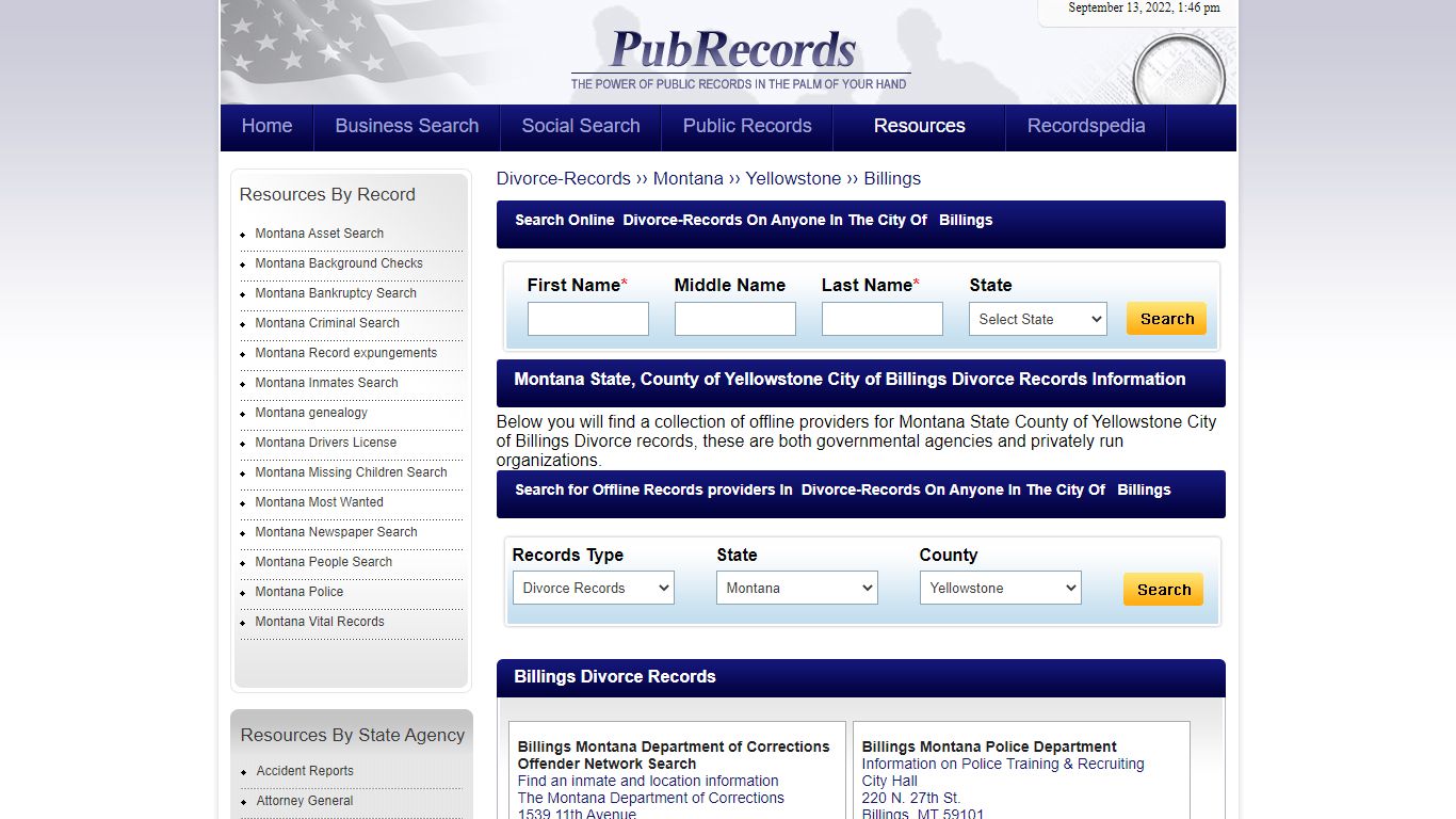 Billings, Yellowstone County, Montana Divorce Records