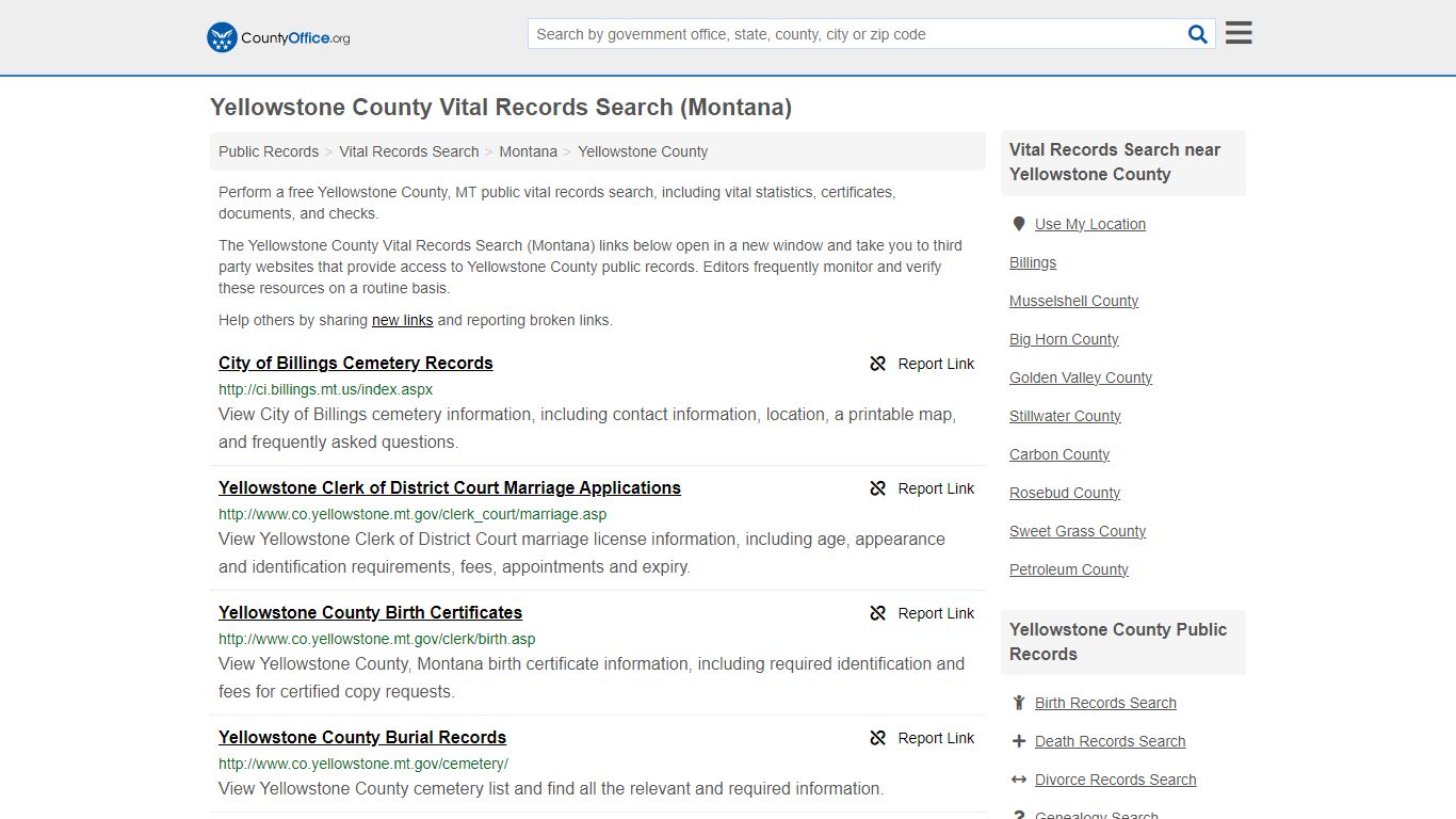 Yellowstone County Vital Records Search (Montana) - County Office